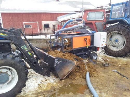 A Milston separator in process of separating manure for reuse.