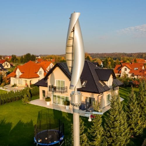 A 4 meter high vertical-axis wind turbine supplementing energy needs of a household