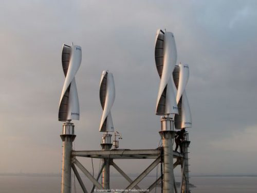 Four Windside WS-4B wind turbines producing power for a radar station in China
